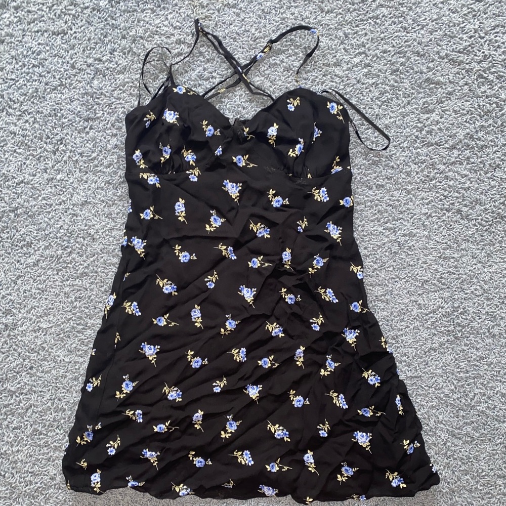 Black Floral Criss Cross back Mini dress